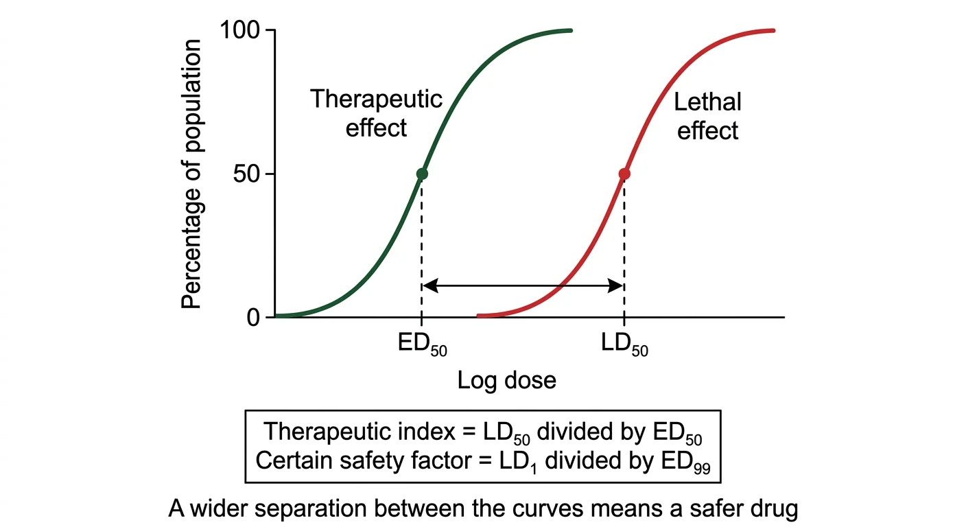 Figure 4 — Quantal dose–response curves and therapeutic index