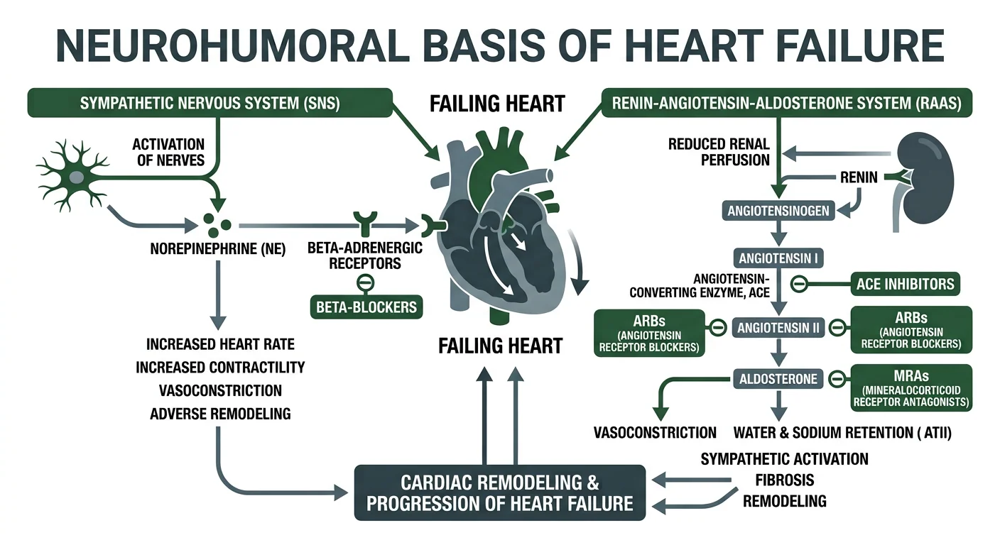 Neurohumoral basis of heart failure and drug targets