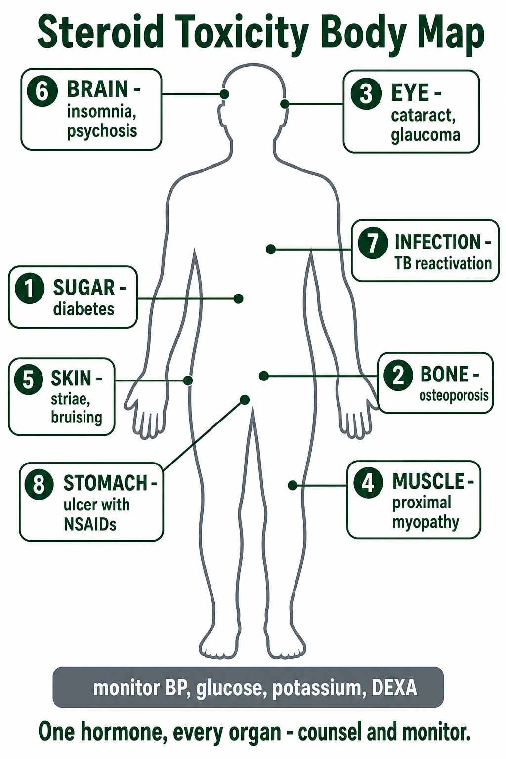 The steroid adverse-effect body map